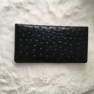 NEW Ostrich skin Check-book bi-fold wallet BLK